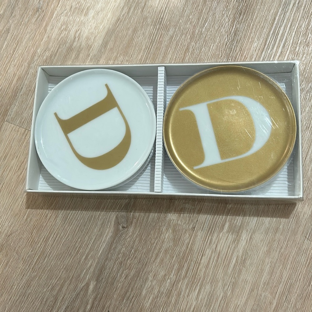 NIB Set of 4 Monogram Initial D Coasters Bar Mats - porcelain from macys